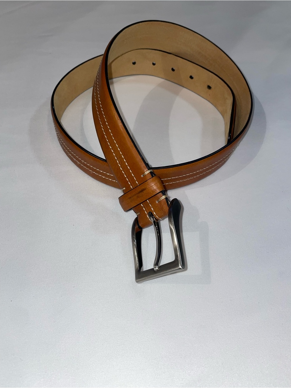Tasso Elba Tan Leather Belt with Silver Buckle Size 34